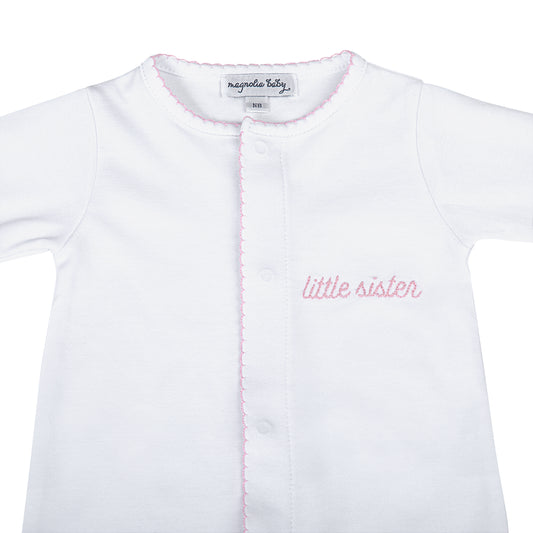White Embroidered Little Sister Footie