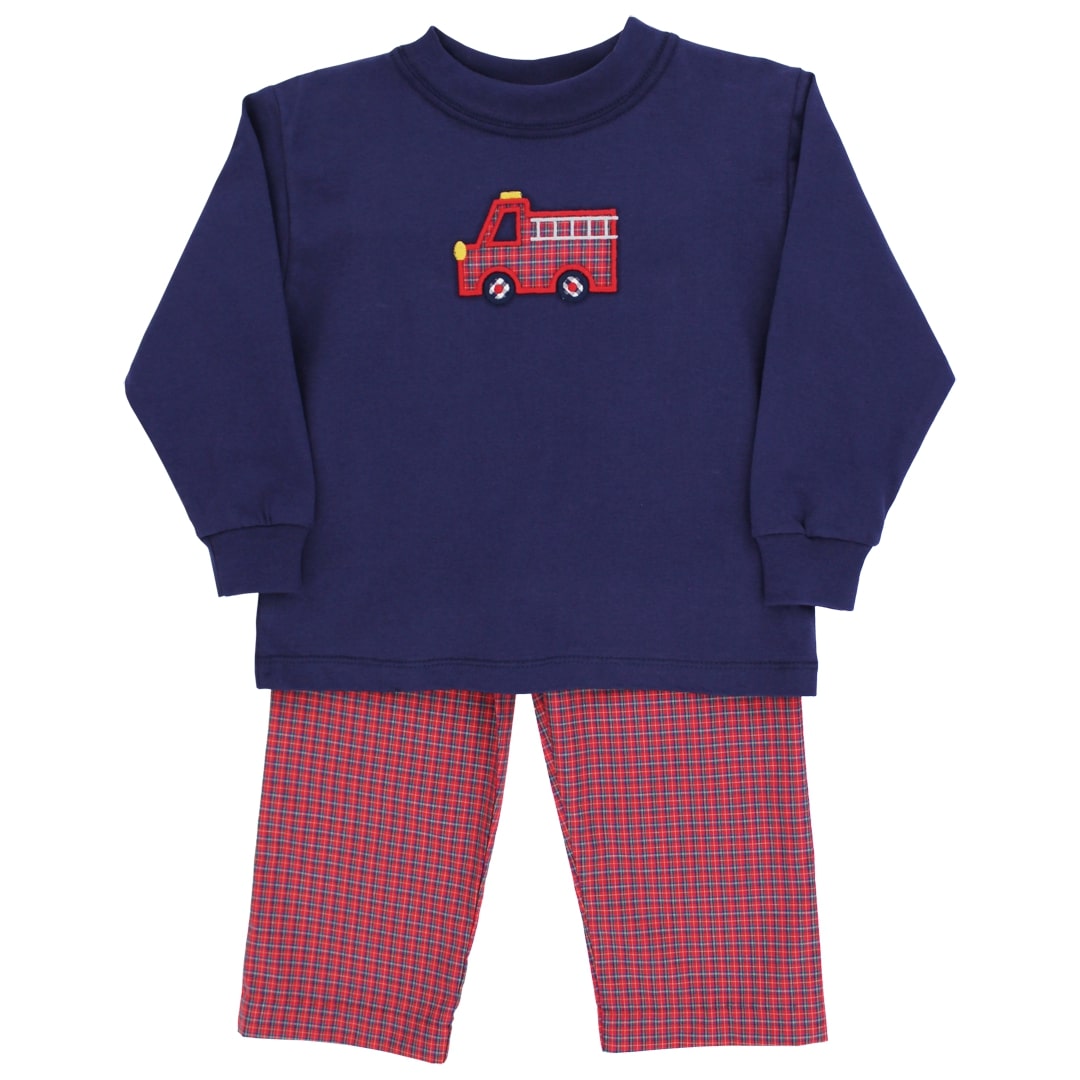 Plaid Fire Truck Boys Pant Set