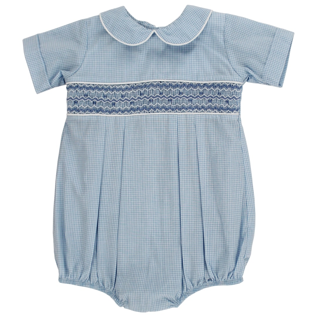 Blue Micro-Check Smocked Bubble