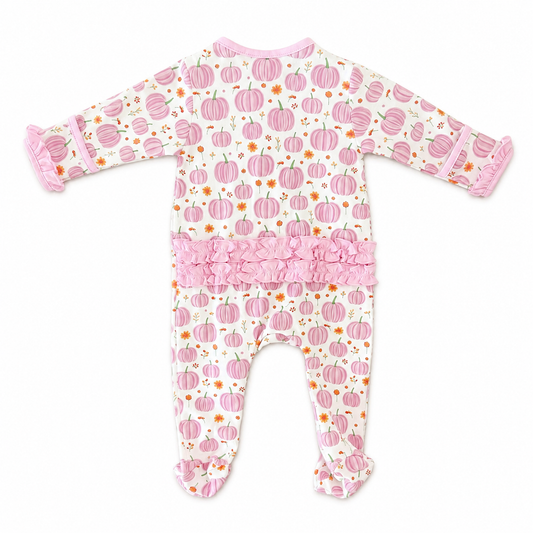 Autumn Blooms Pink Pumpkin Zip Footie