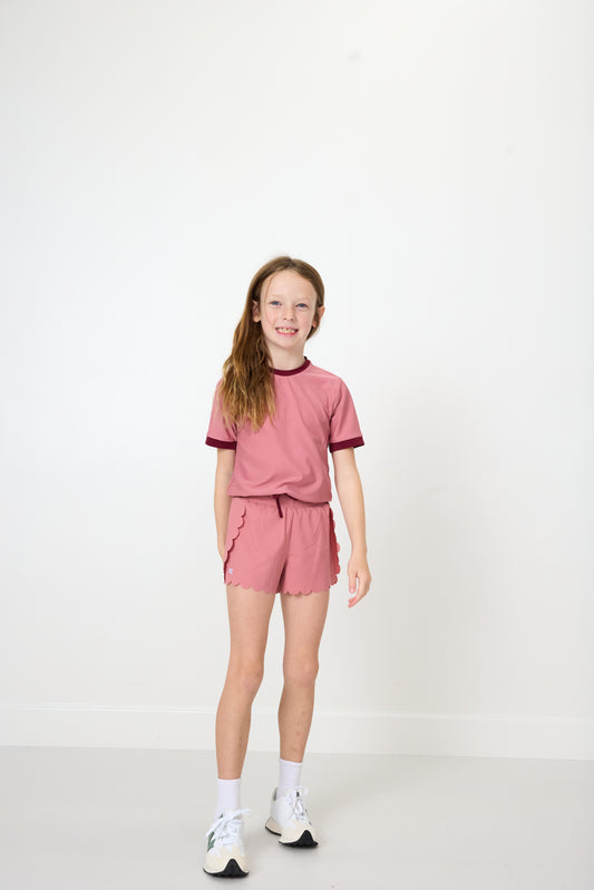 Dusty Pink Top and Scalloped Shorts Set