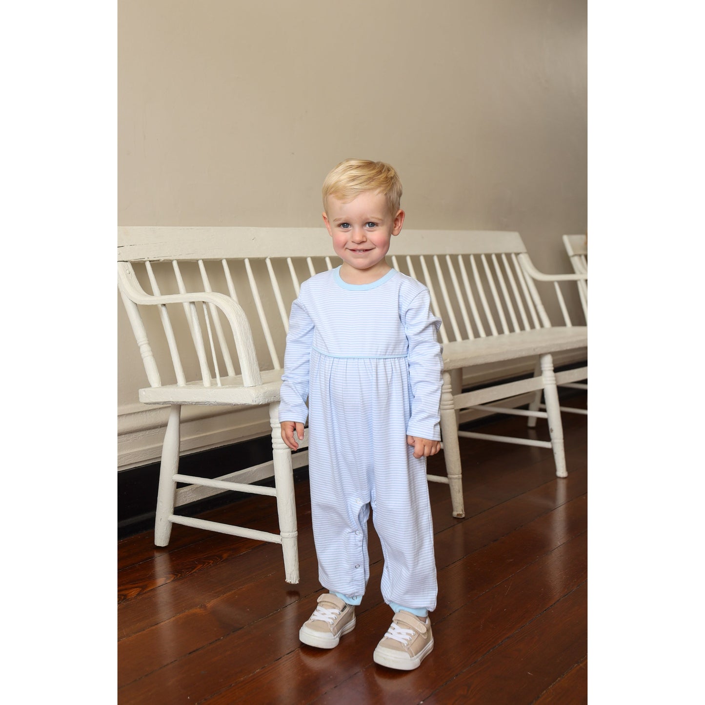 Bennett Romper - Light Blue Stripe