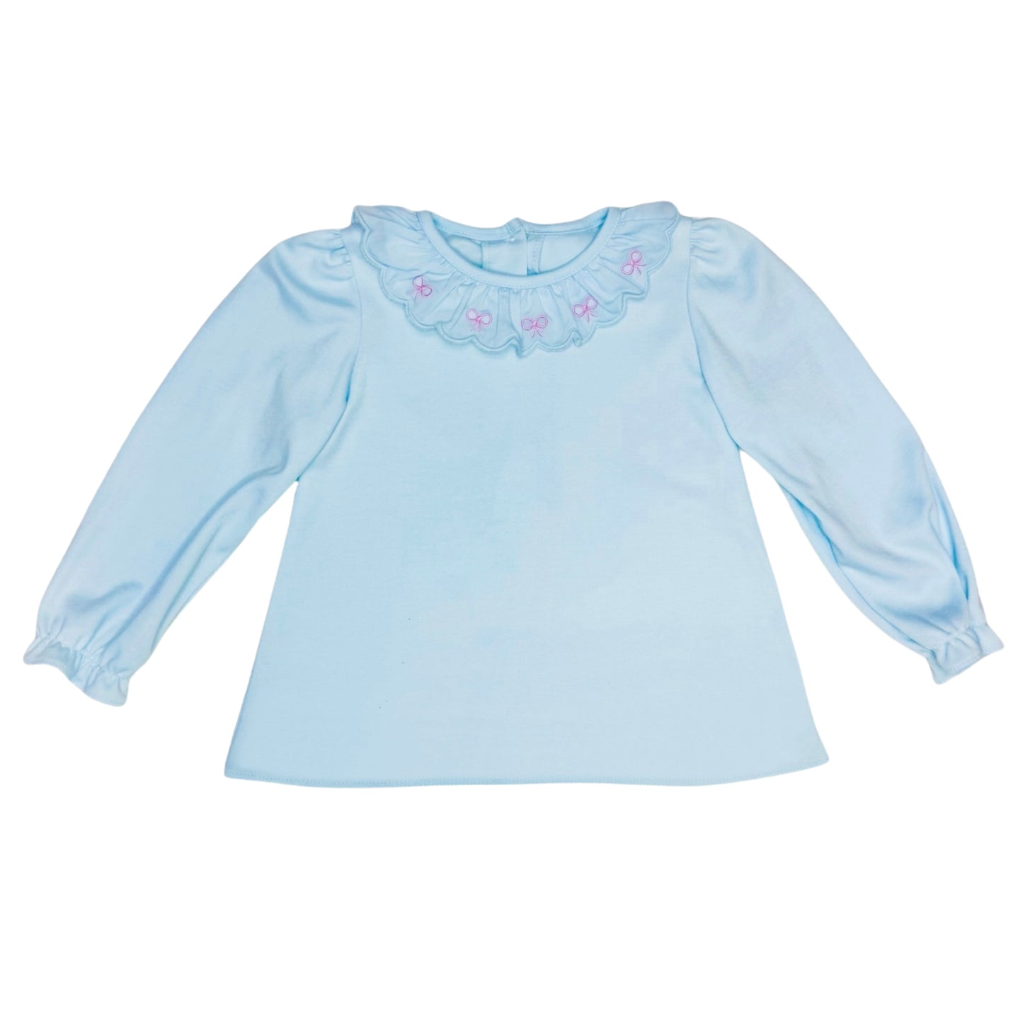 Bow Scalloped Blouse Light Blue Knit