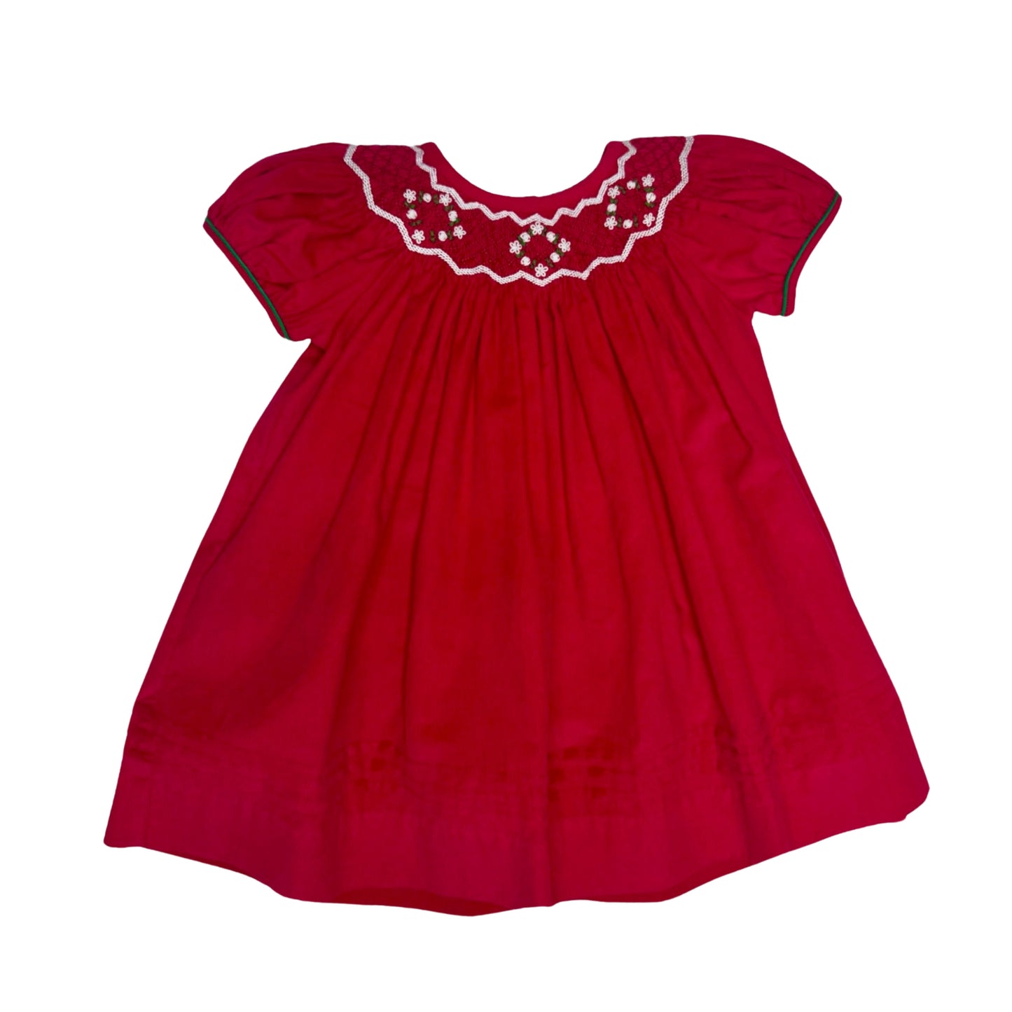 Geo Christmas Bishop Dress Red Corduroy