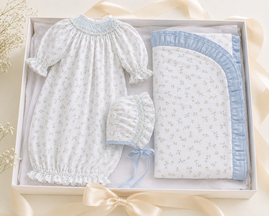 Mia Blue Floral Receiving Blanket