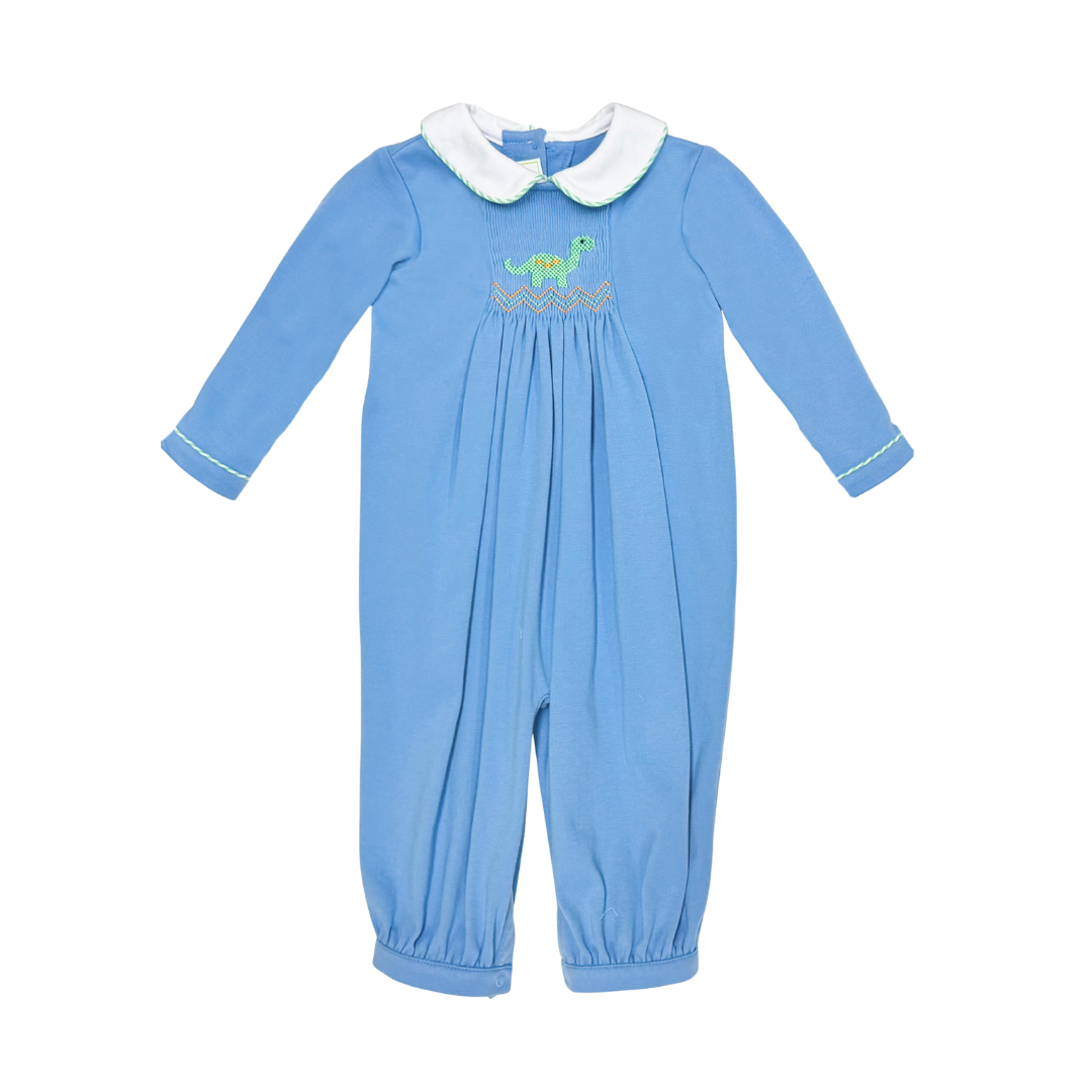 Dinosaur Periwinkle Smocked Silas Romper