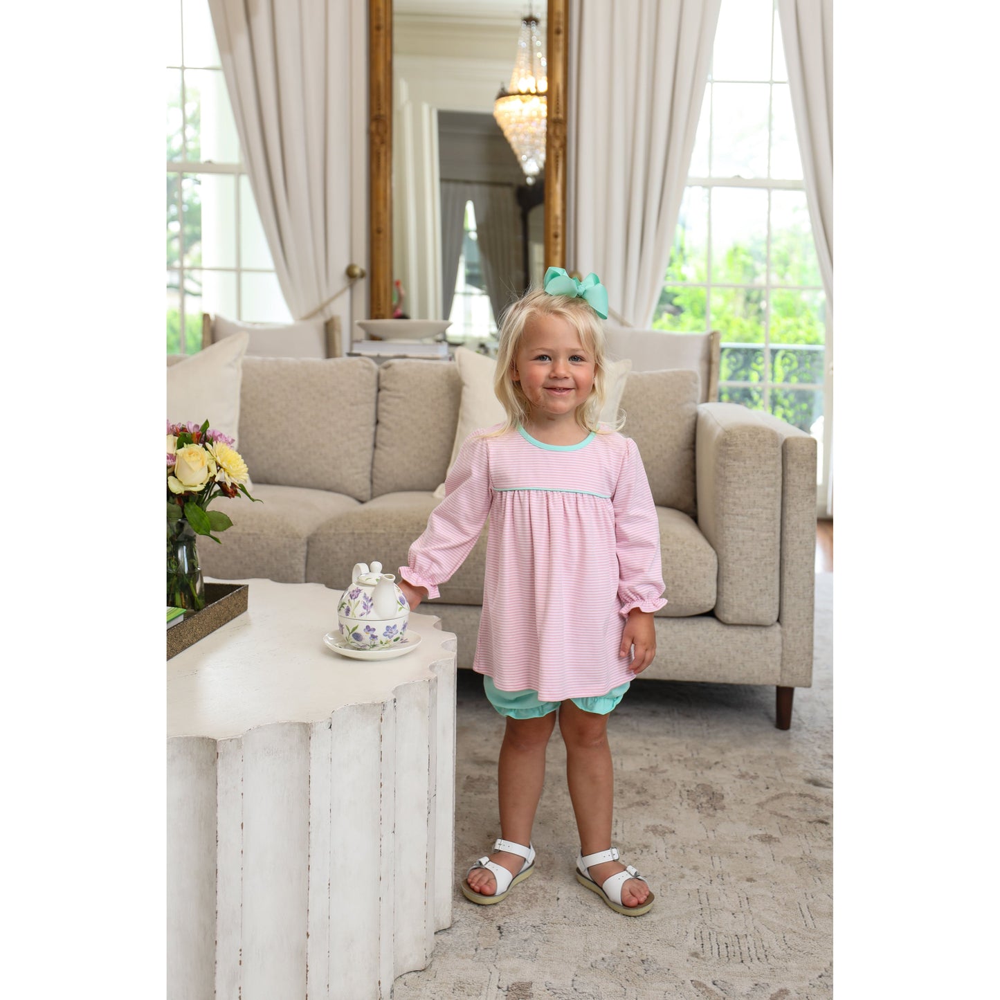 Ellie Bloomer Set - Light Pink Stripe/Mint