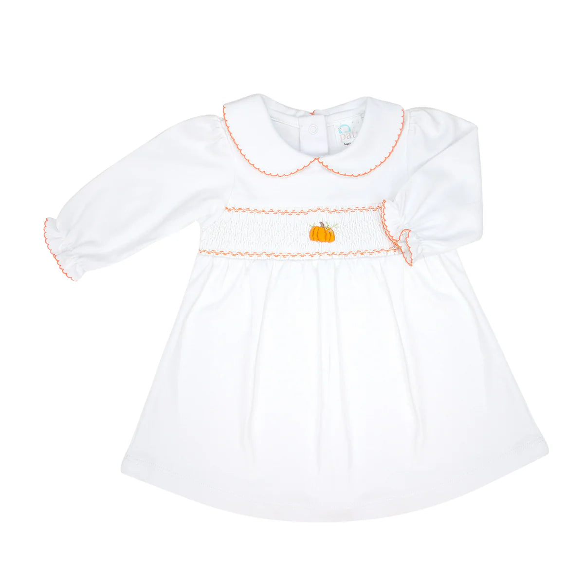 Smocked Embroidered Pumpkin White Pima Dress