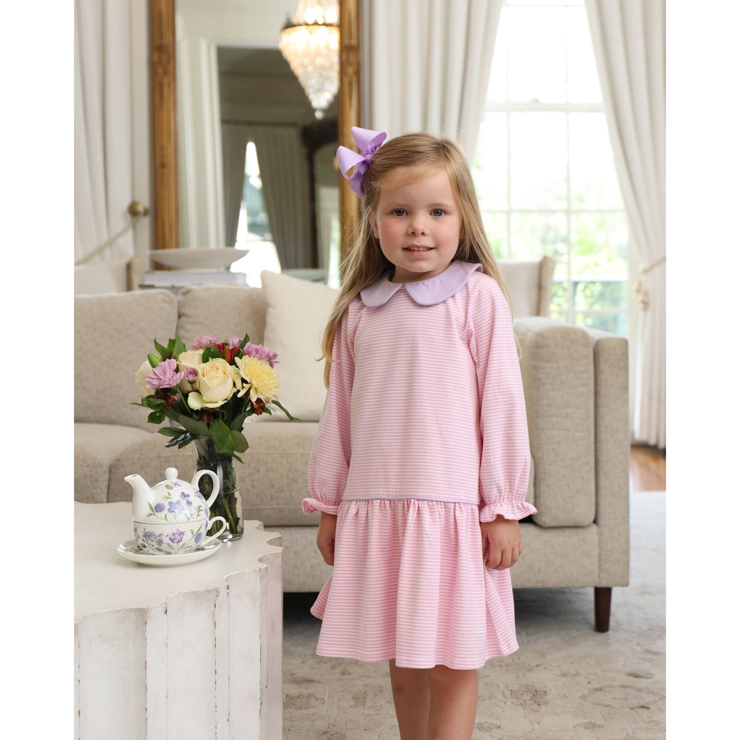 Katherine Dress - Light Pink Stripe/Lavender