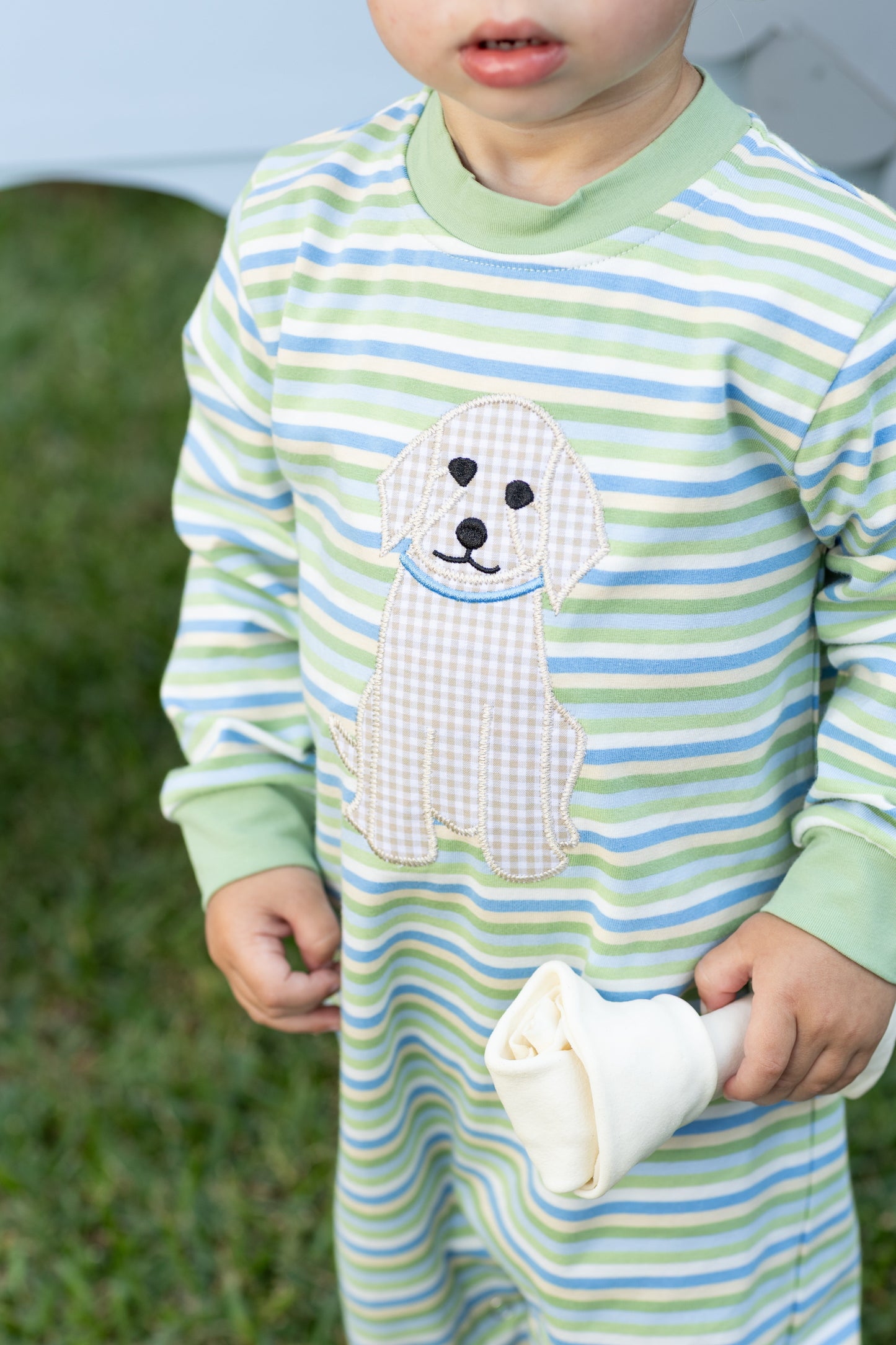 Puppy Romper - Green/Tan Stripes
