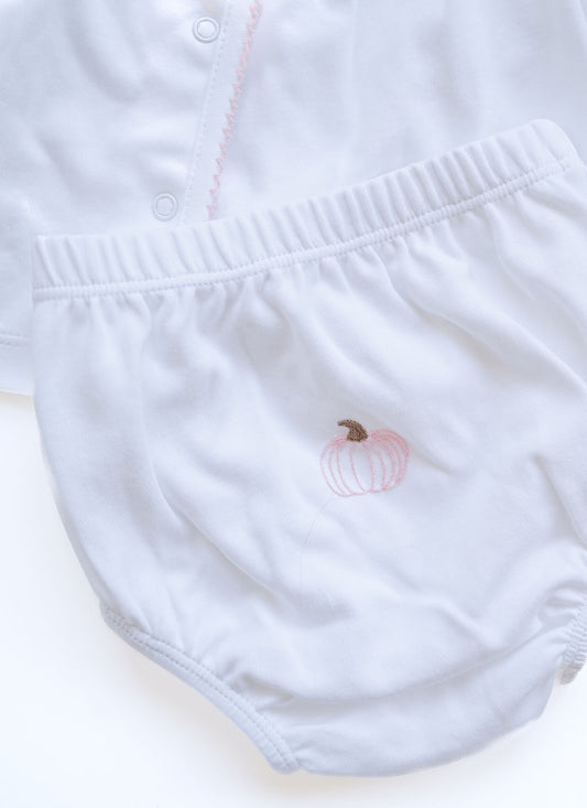Embroidered Pink Pumpkin Diaper Set
