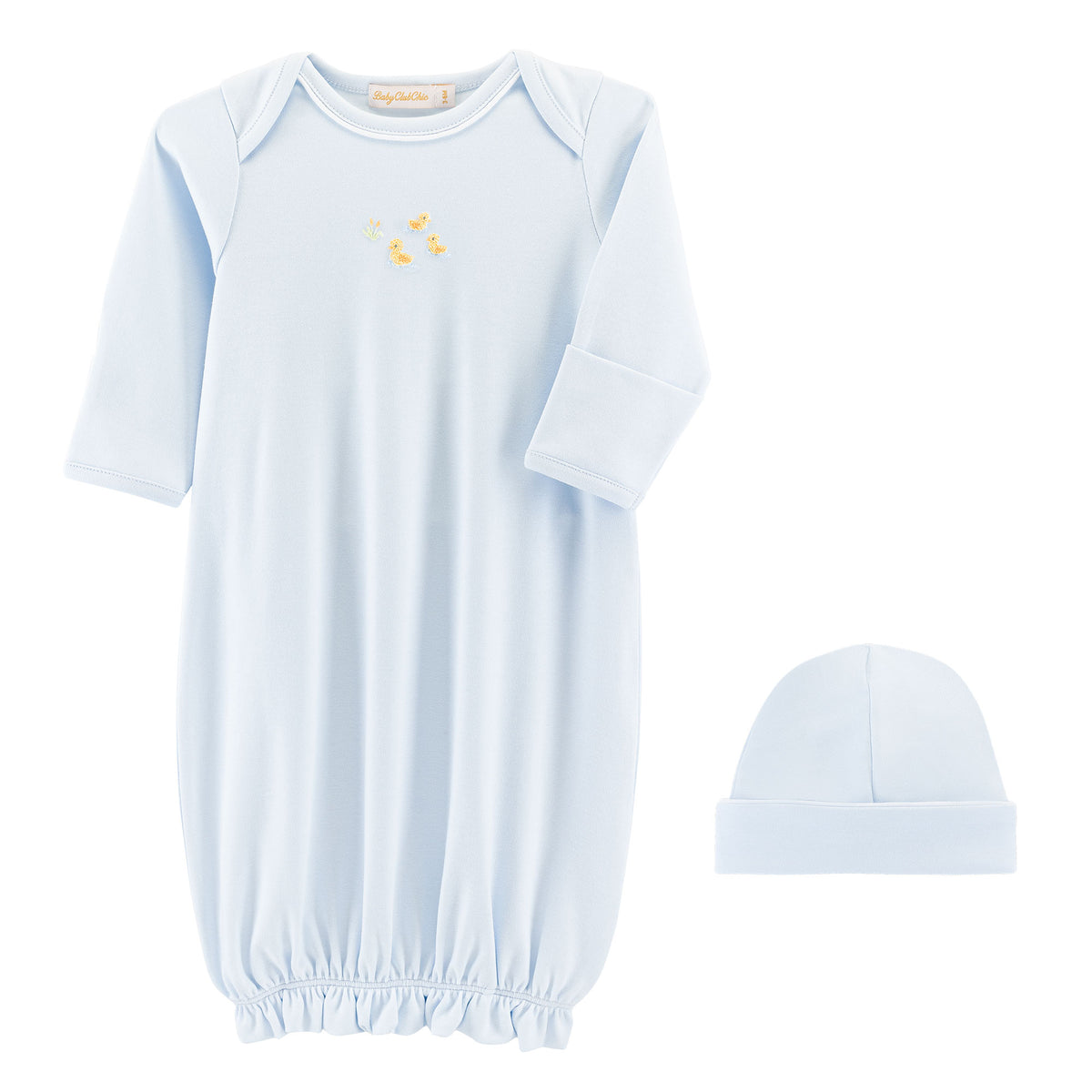 Three Little Ducks Embroidered Pima Gown & Hat Set