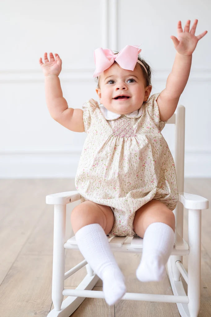 Pink Floral Smocked Woven Emmie Bubble