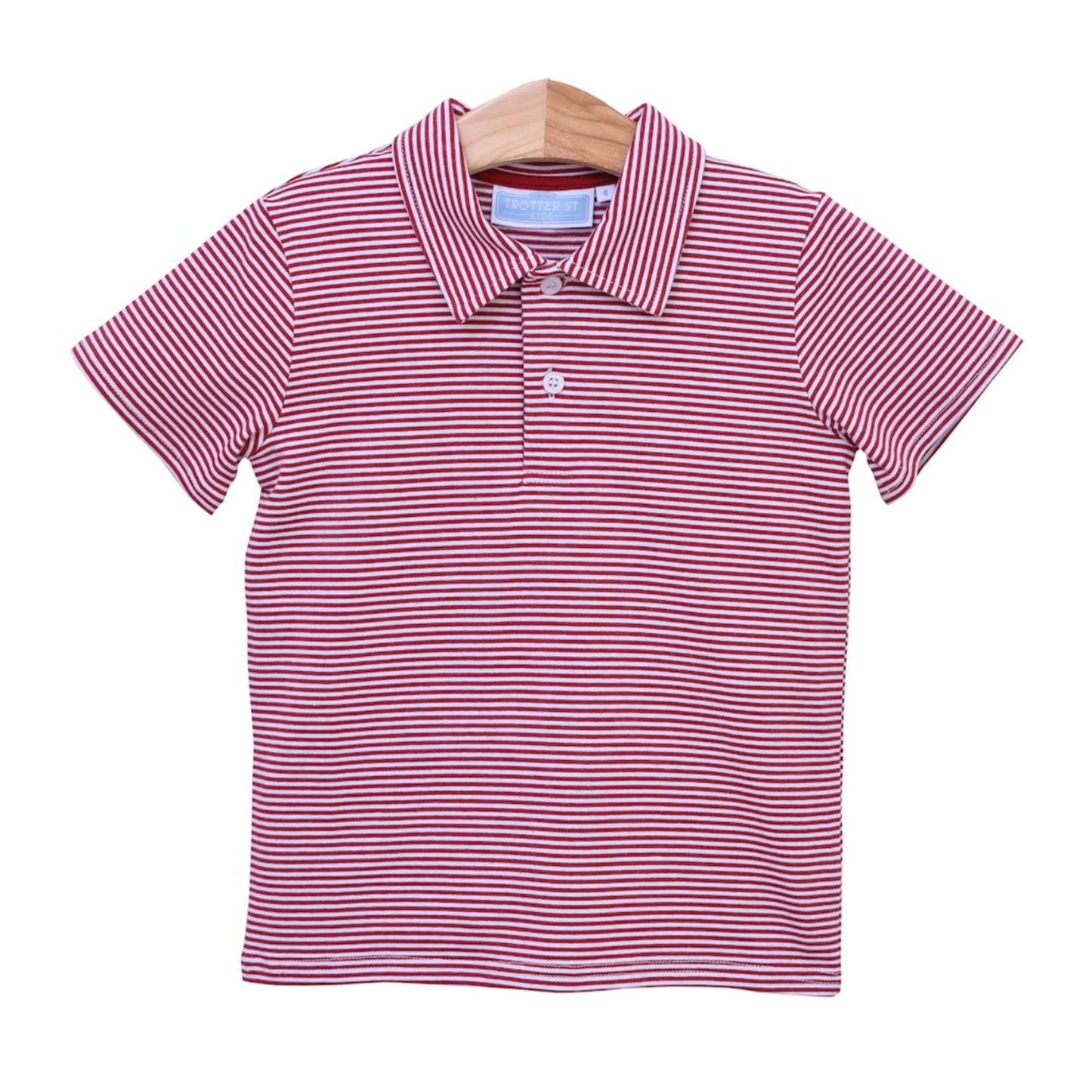 Boys stripe red and white polo from Trotter Street Kids