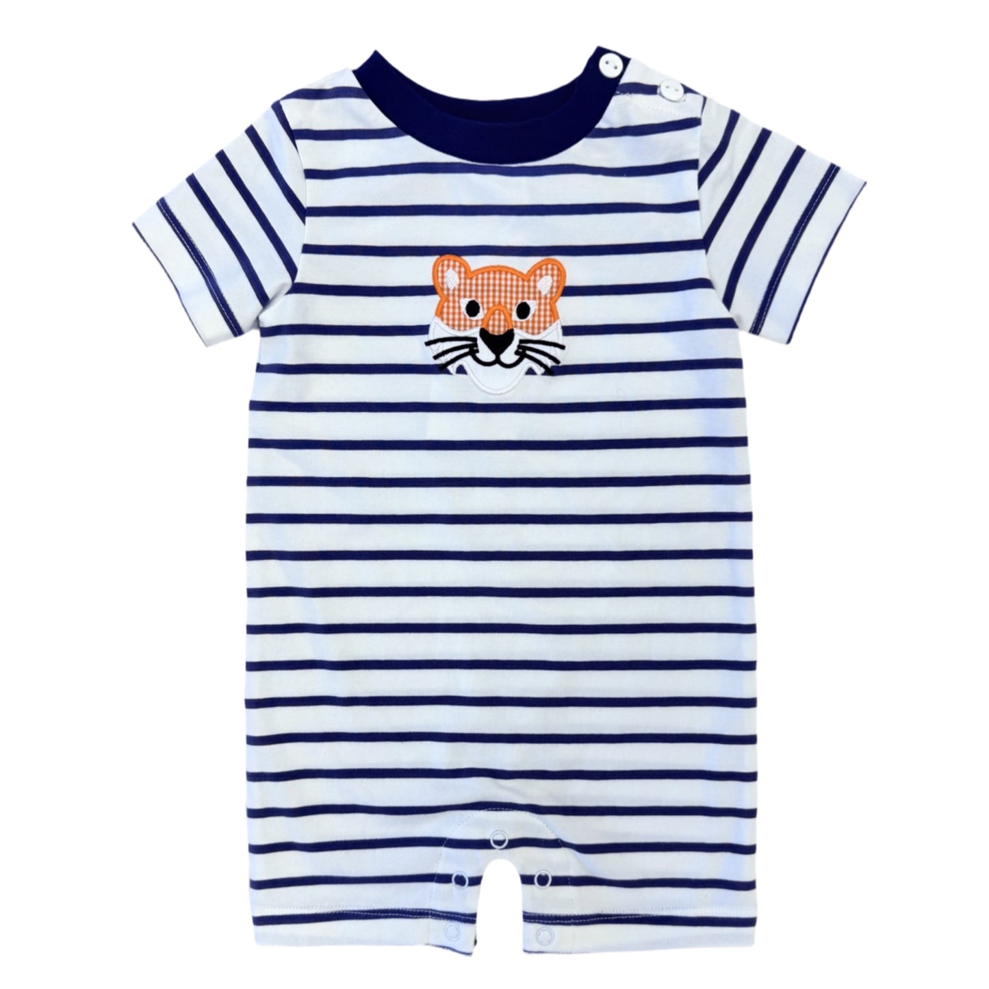 Navy Stripe Tiger Face Boy Romper