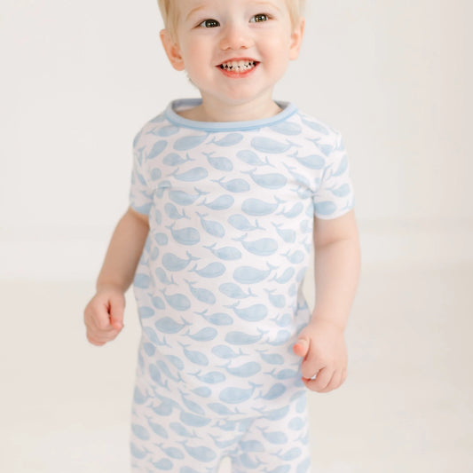 Azure Whales Print Short PJ - Blue