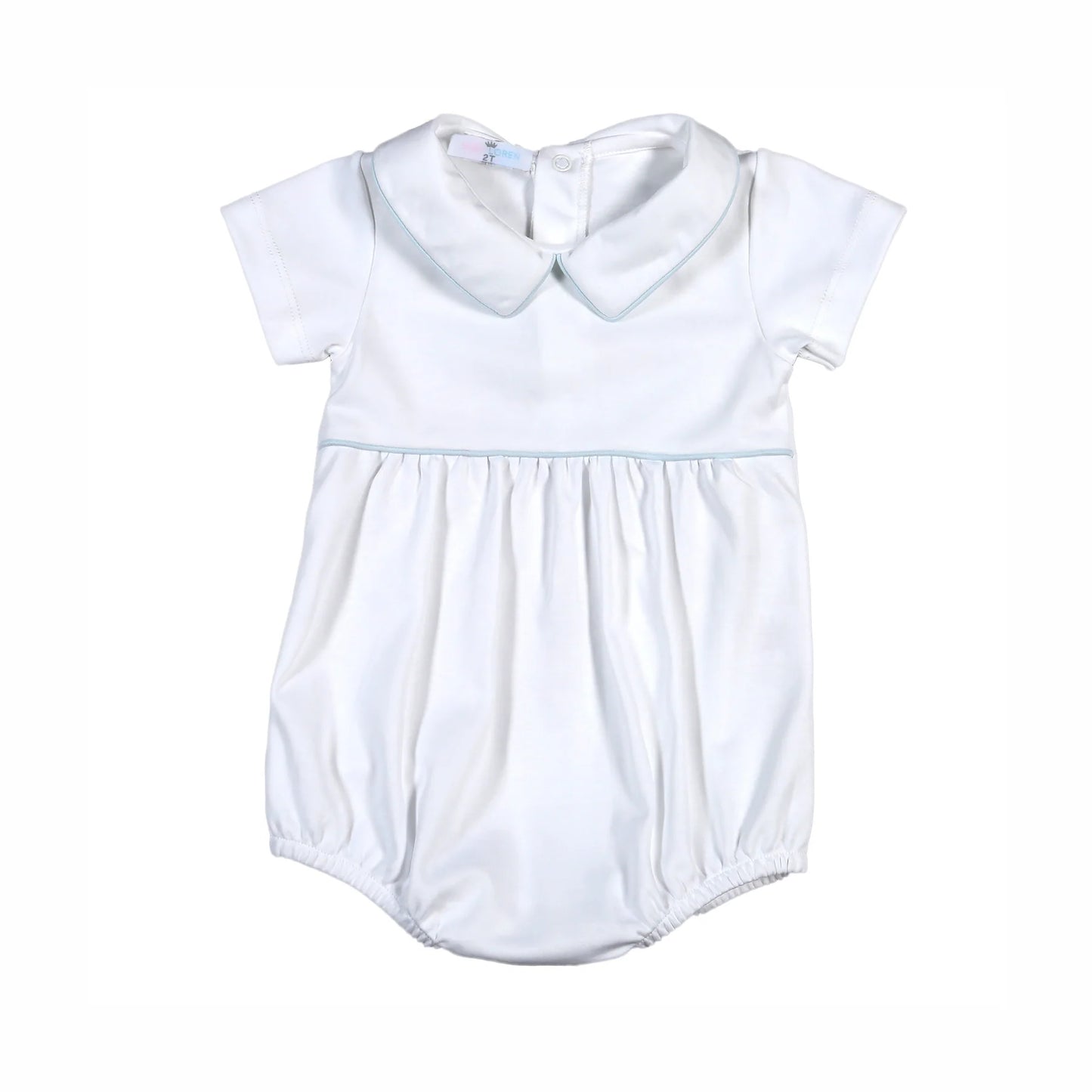 White Pima Bubble Blue Piping