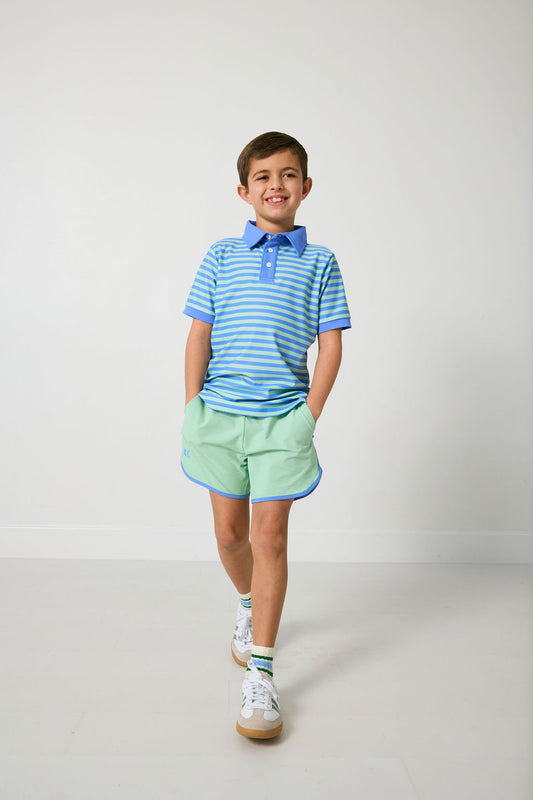 Palm Green with Blue Piping Super Short