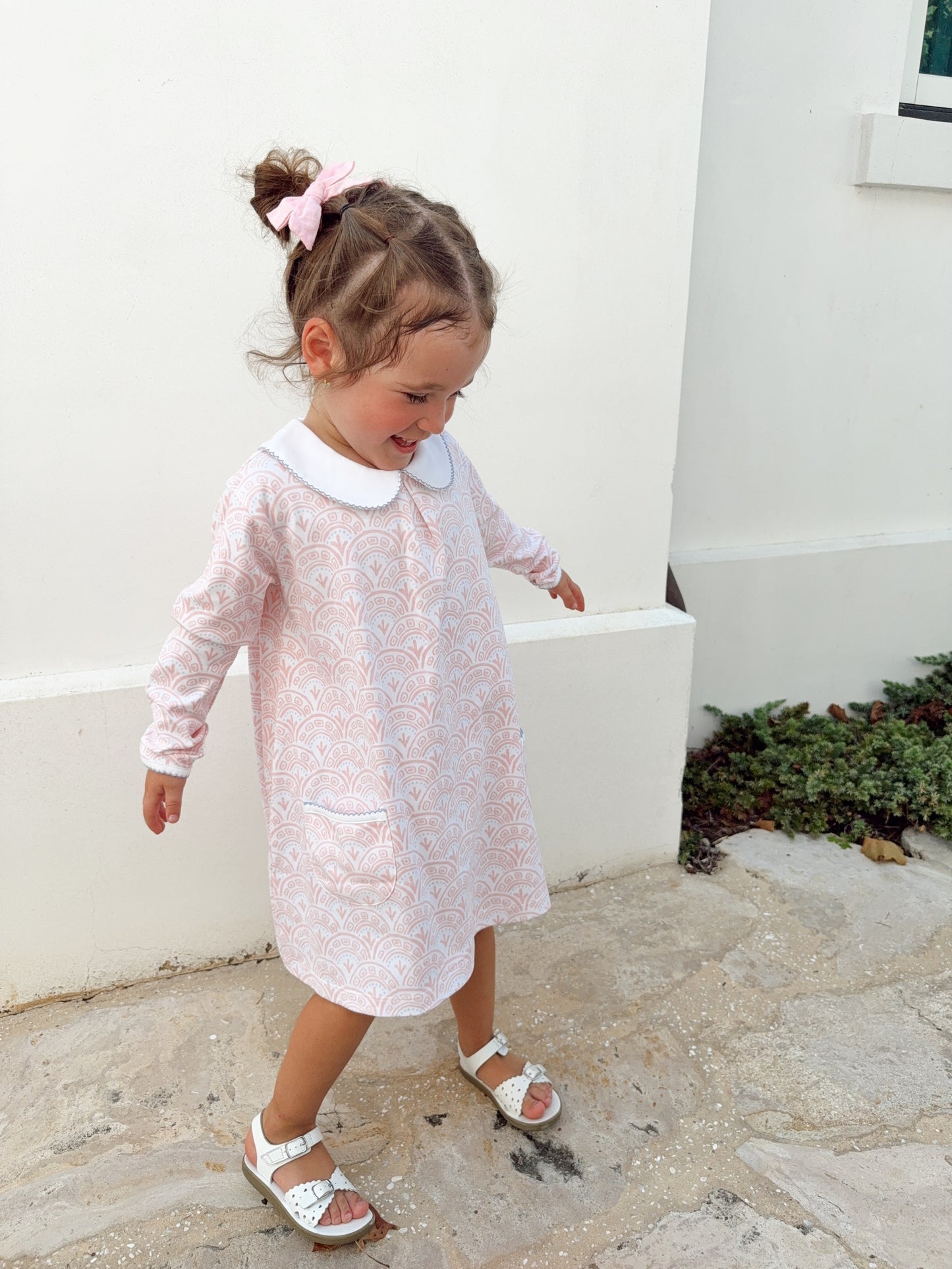 Twirl Pocket Dress Pink Scallop Print