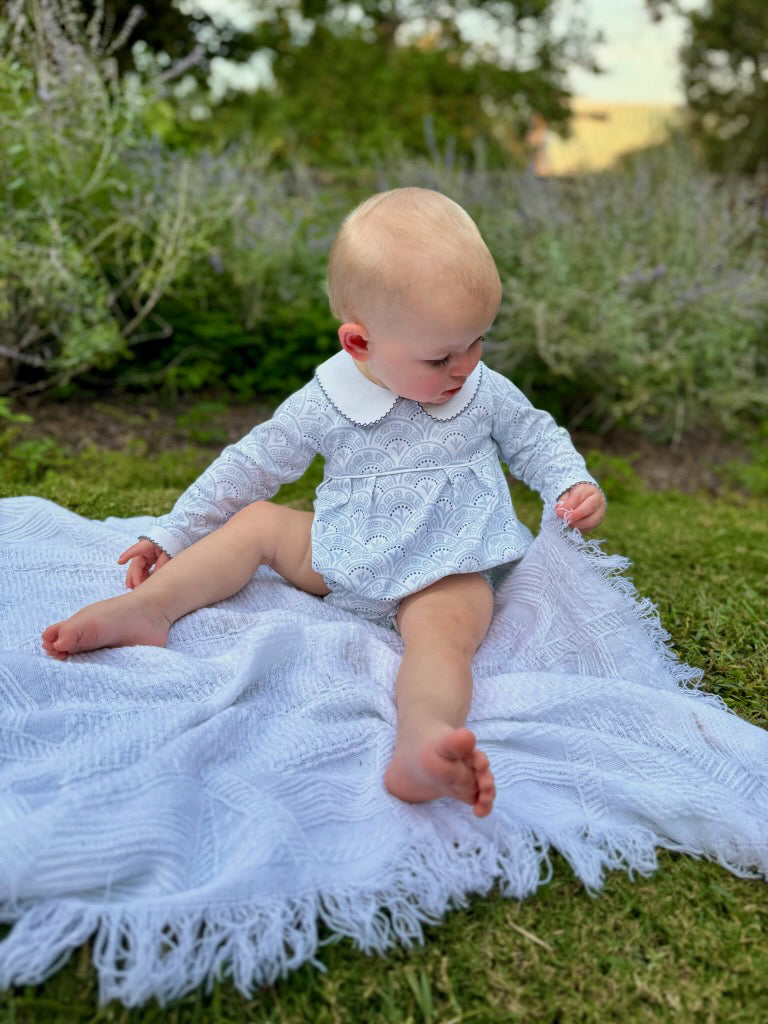 Long Sleeve Blue Scallop Print Bubble