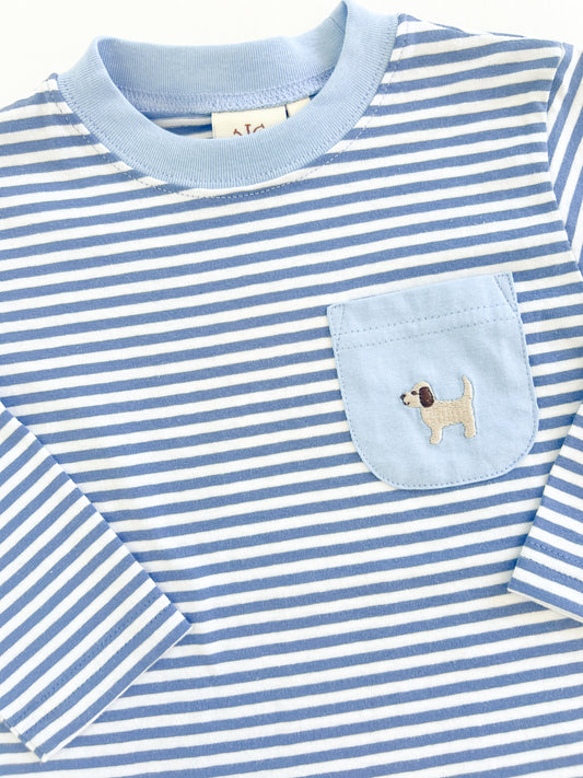 Blue Stripe Puppy Pocket Tee