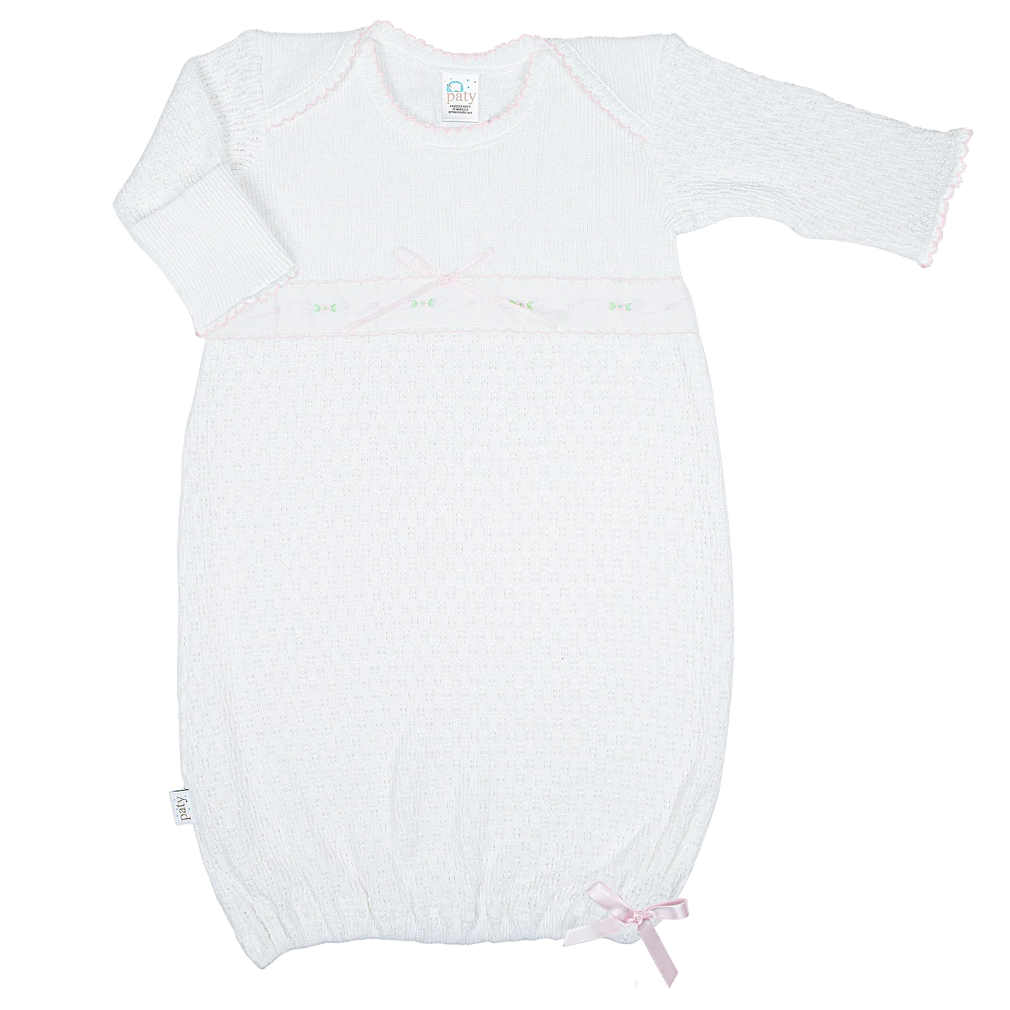 Knit Baby Girl Gown - Swiss Floral Trim