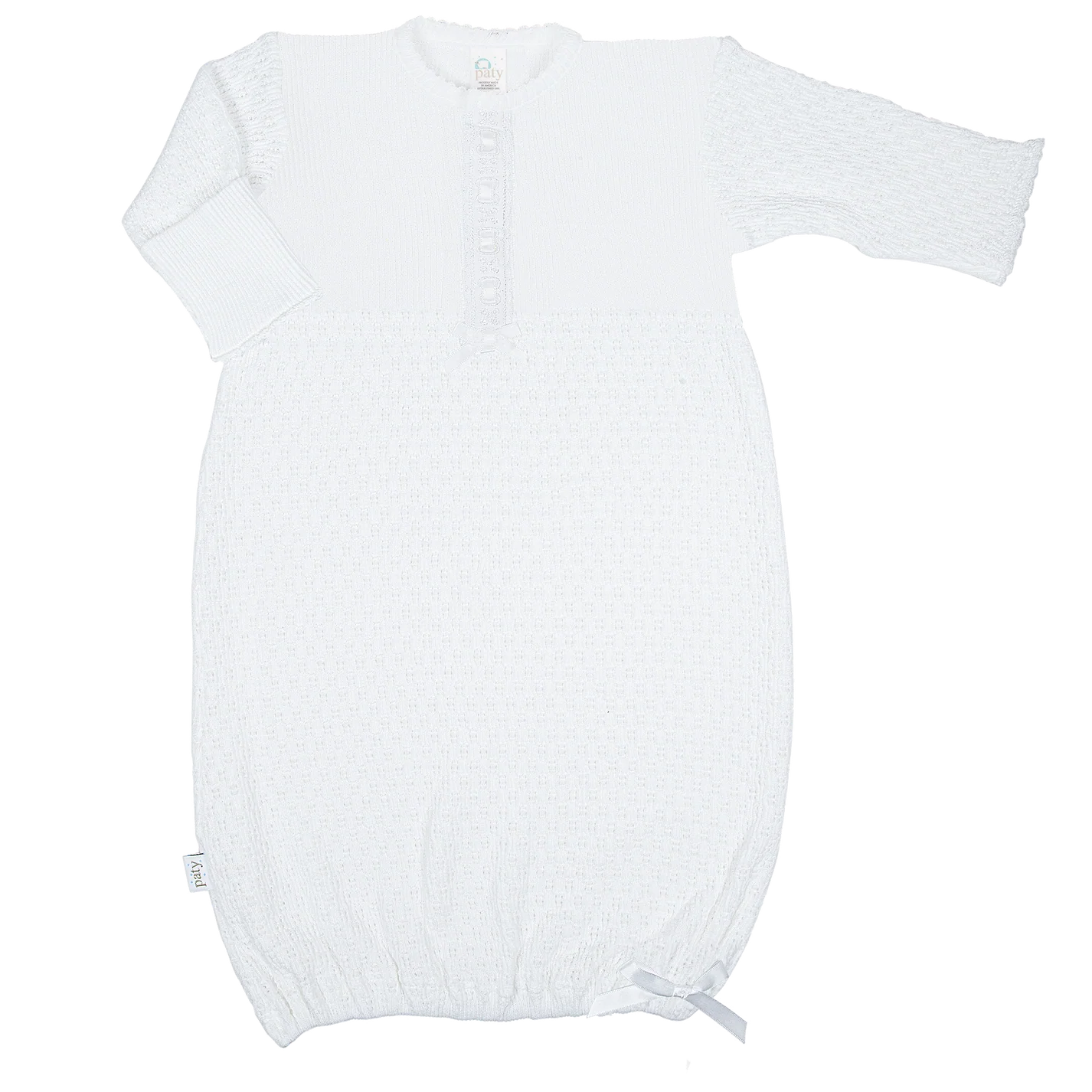 Knit Baby Gown - White Eyelet and Ribbon