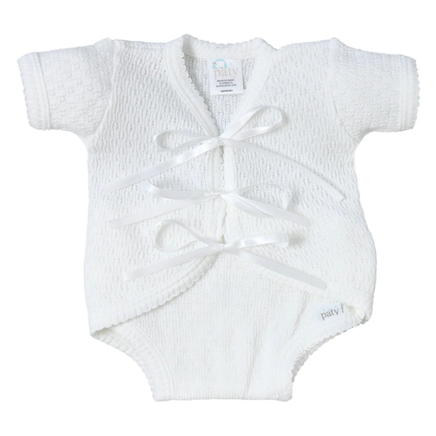 Knit White Ribbon Tie Onesie