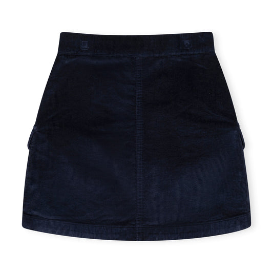 Organic Corduroy Button Front Skirt - Navy