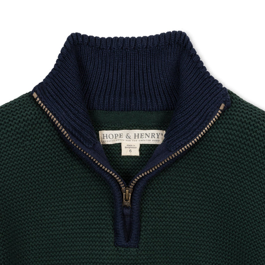 Organic Kanga Zip Sweater - Navy & Green