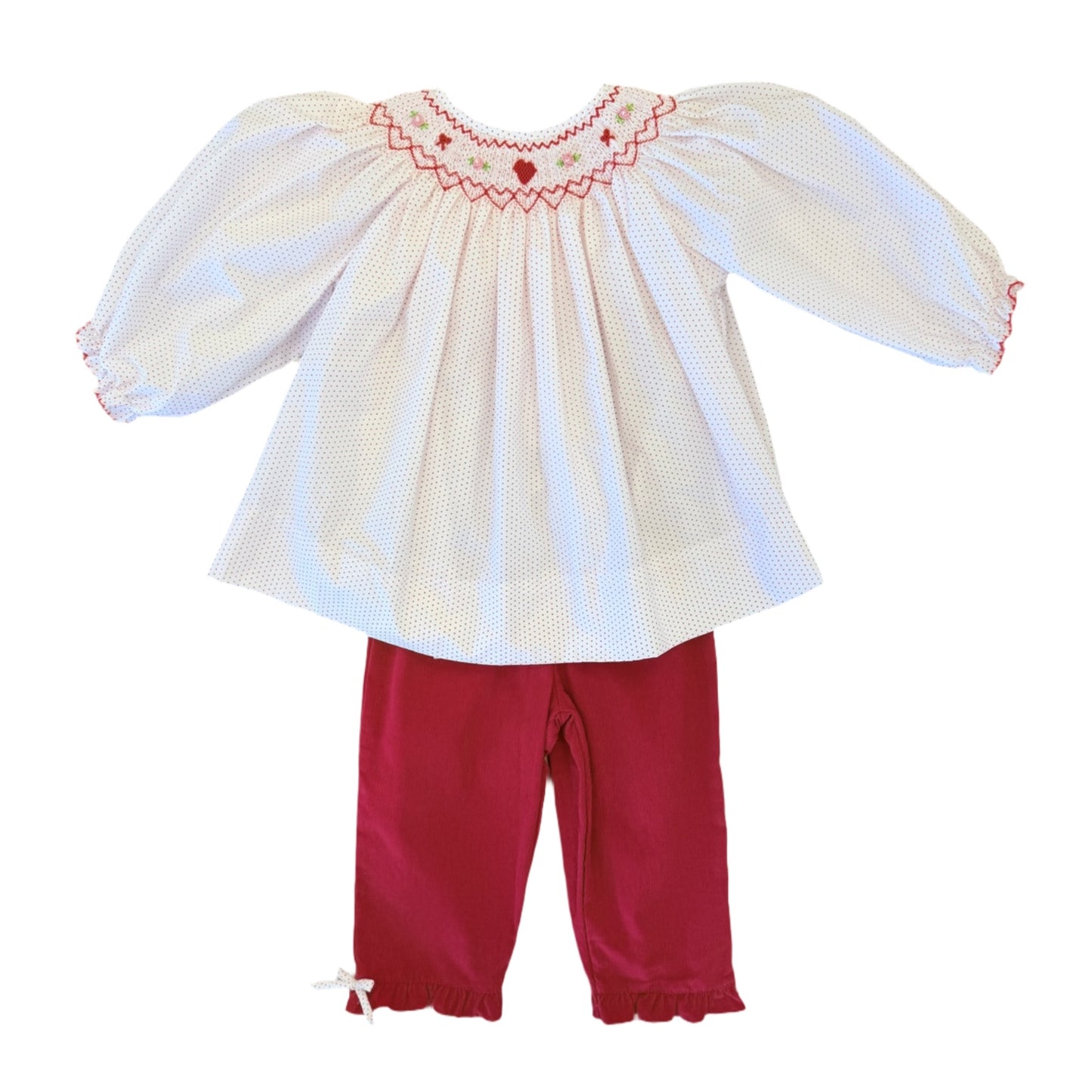 Heart Smocked Girl Pant Set