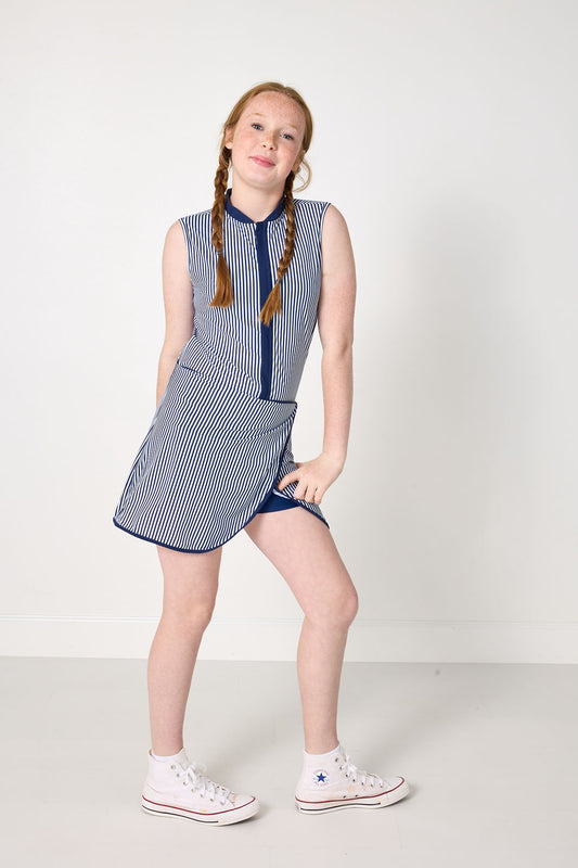 Navy Thin Stripe Court Dress