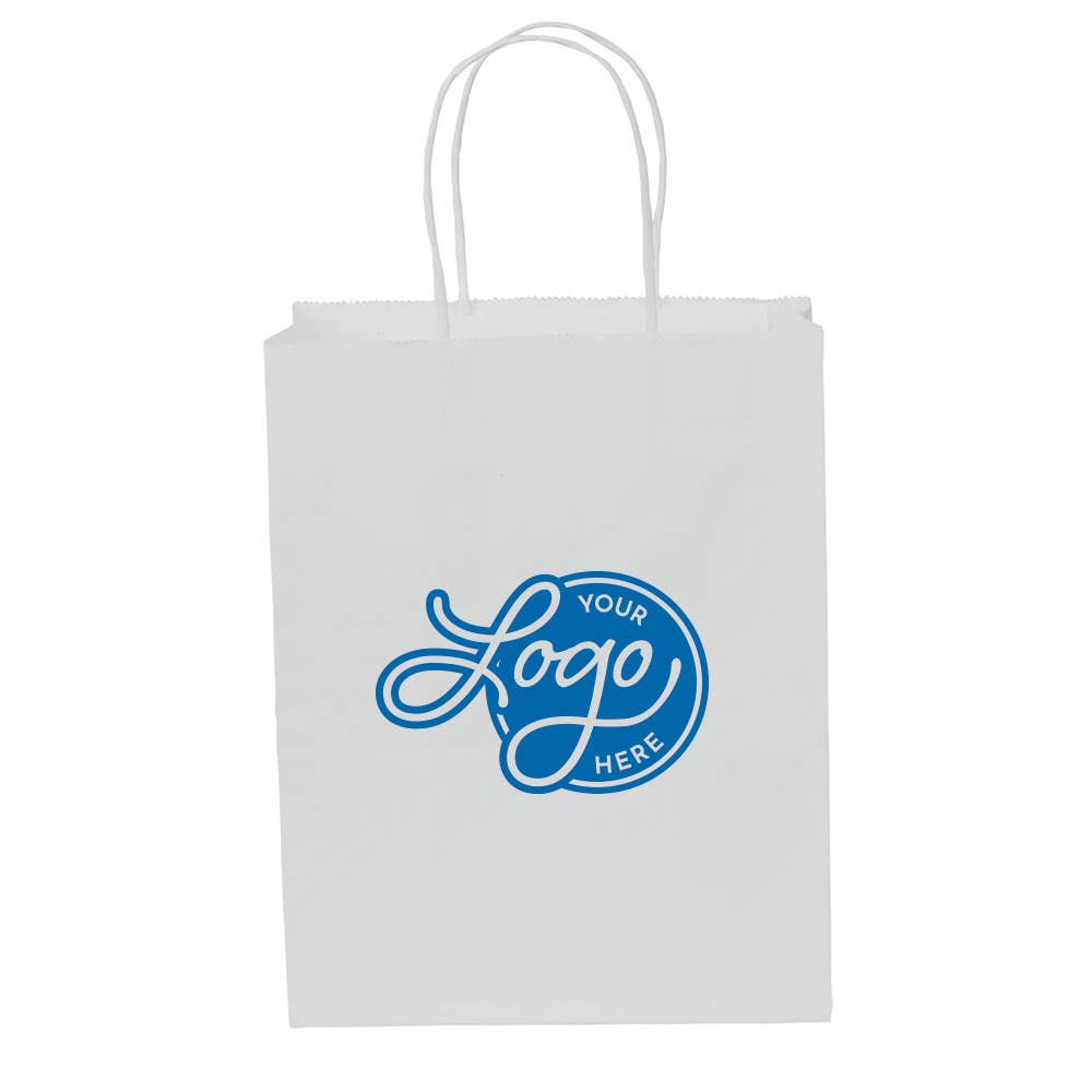 Custom Logo White Kraft Paper Bags w/ Color Ink