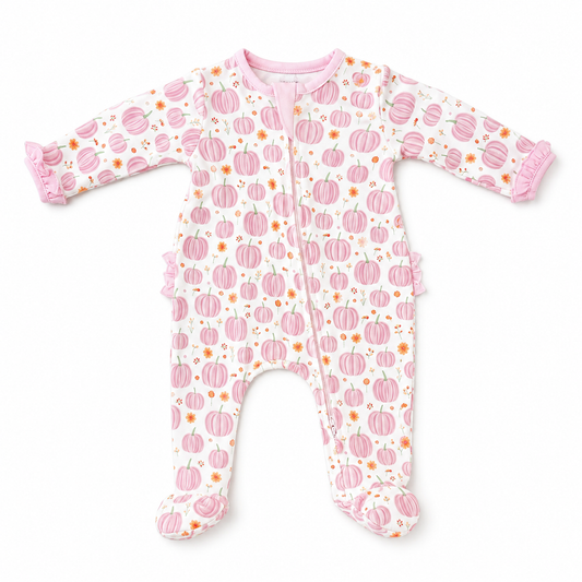 Autumn Blooms Pink Pumpkin Zip Footie