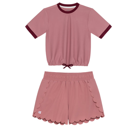 Dusty Pink Top and Scalloped Shorts Set