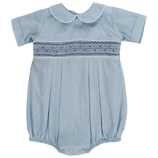Blue Micro-Check Smocked Bubble