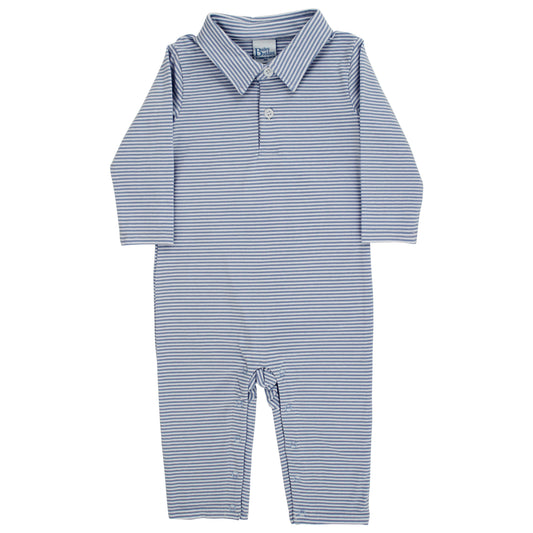 Blue Stripe Knit Collared Playsuit
