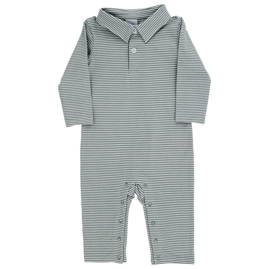 Sage Stripe Knit Collared Playsuit