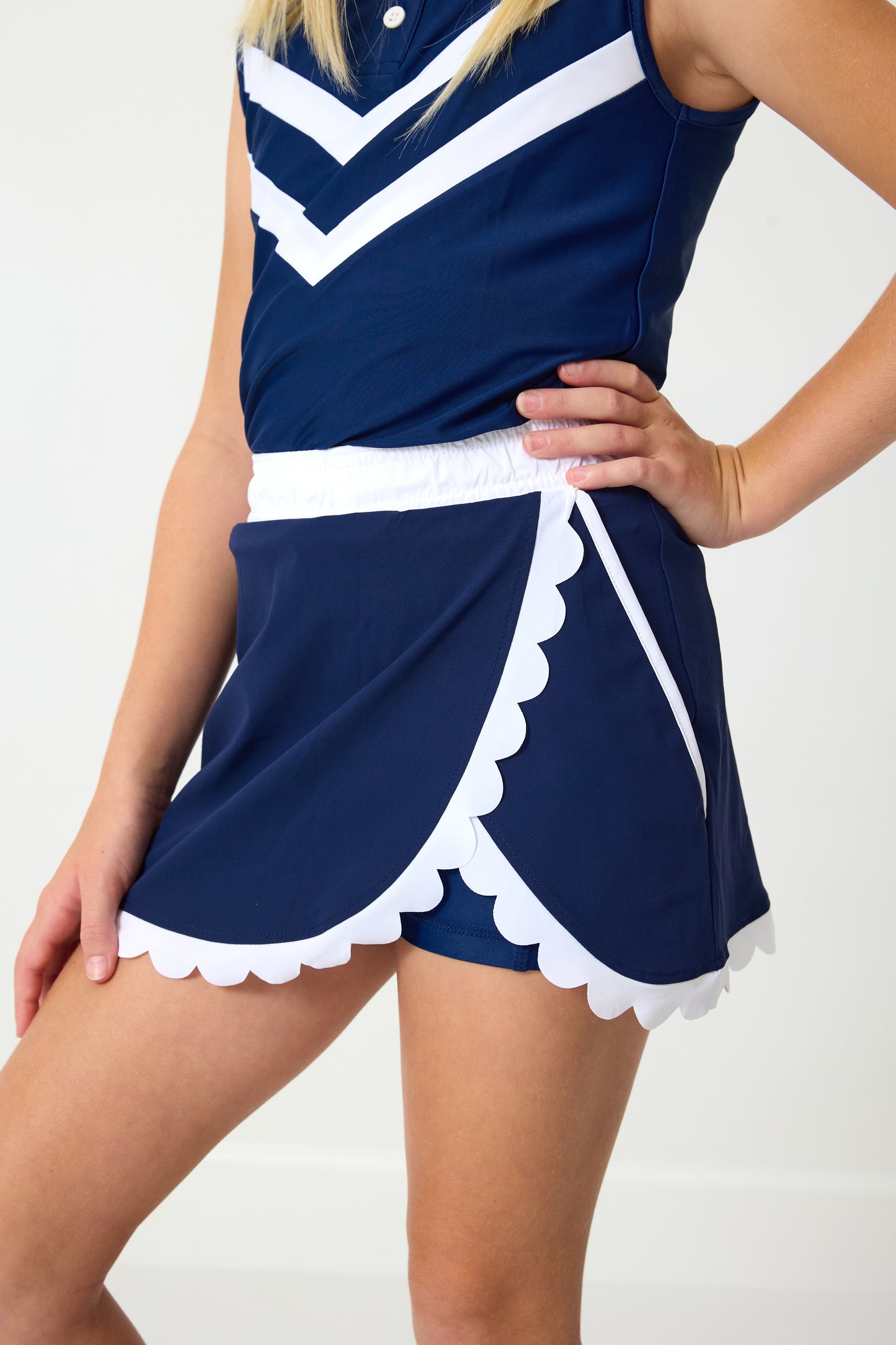 Navy Top and Scalloped Skort Set
