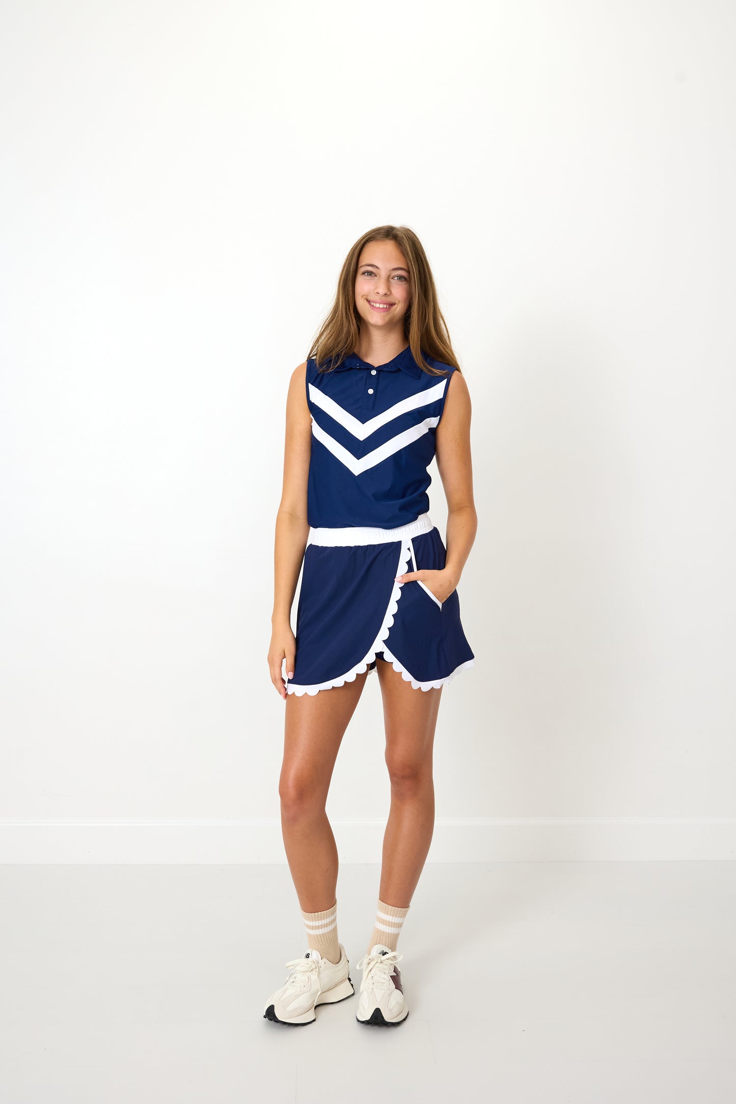 Navy Top and Scalloped Skort Set