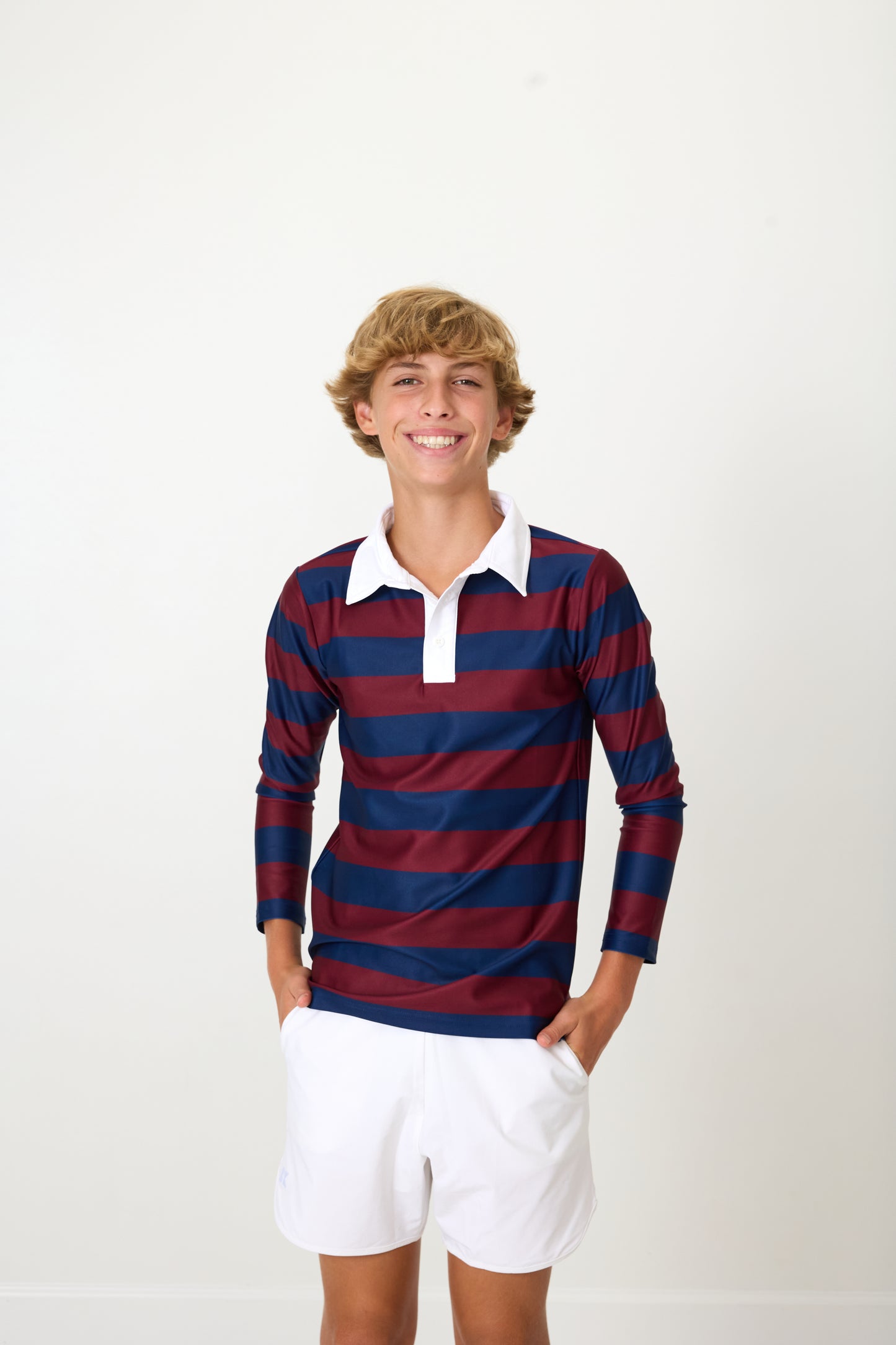 Navy/Maroon Long Sleeve Rugby Polo