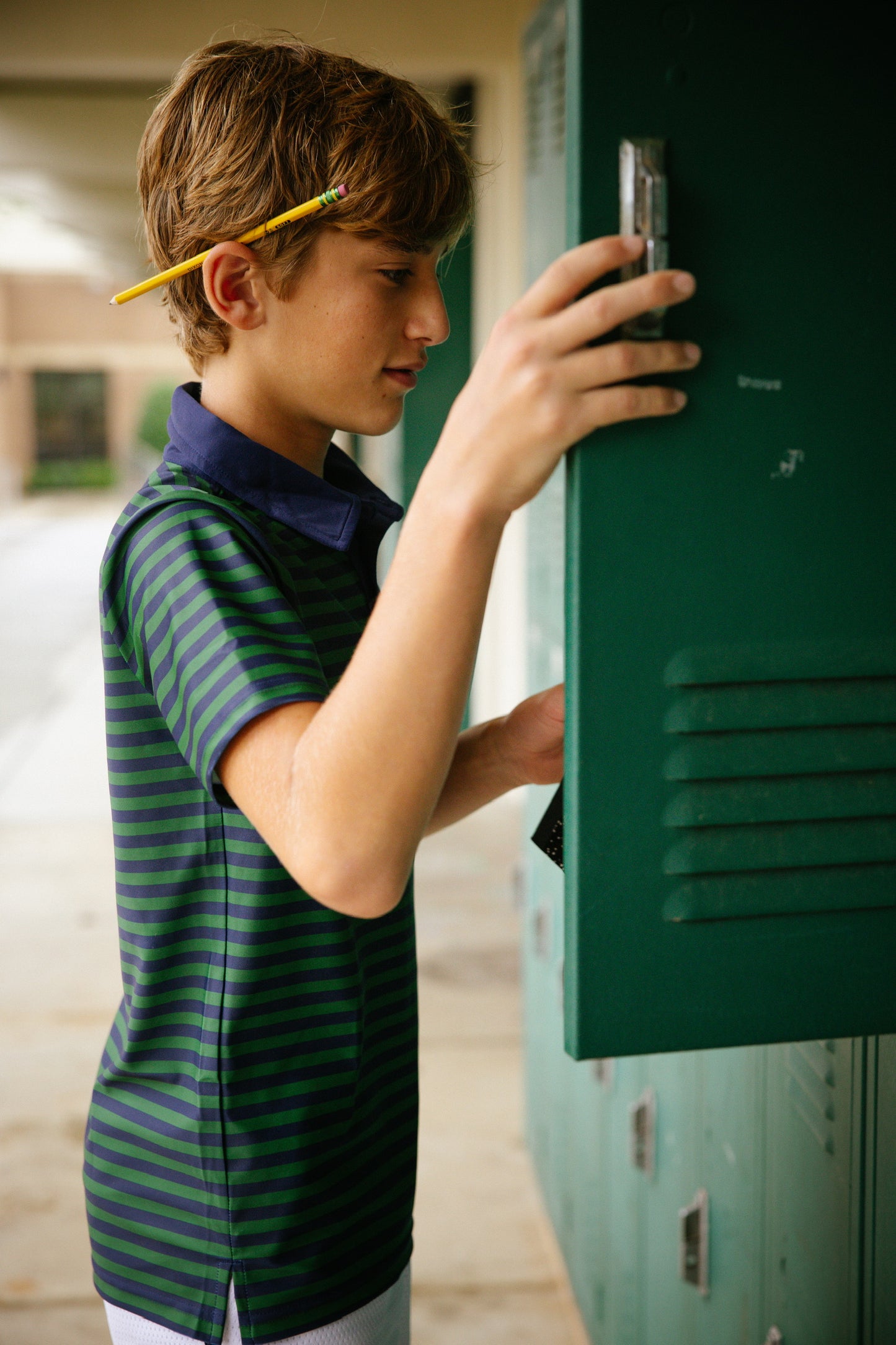 Navy/Green QB Stripe Polo