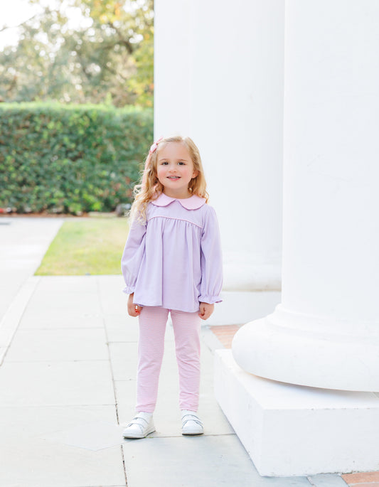 Abigail Pant Set - Lavender/Light Pink Stripe