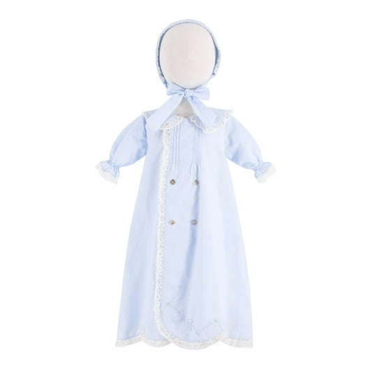 Baby Gown with Bonnet - Light Blue