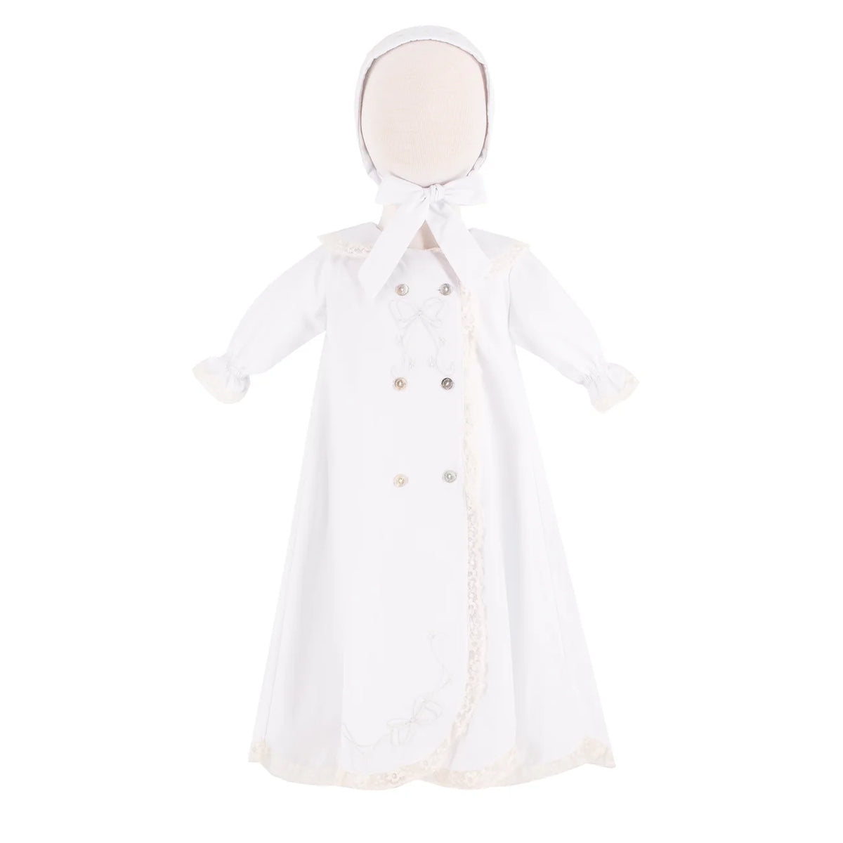 Baby Gown with Bonnet - White