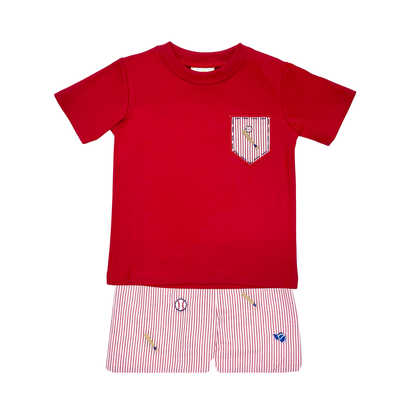 Baseball Red Tee & Seersucker Short Set