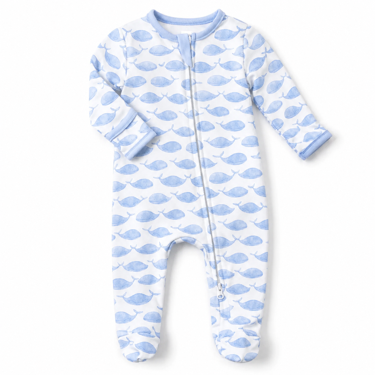 Azure Whales Print Footie - Blue