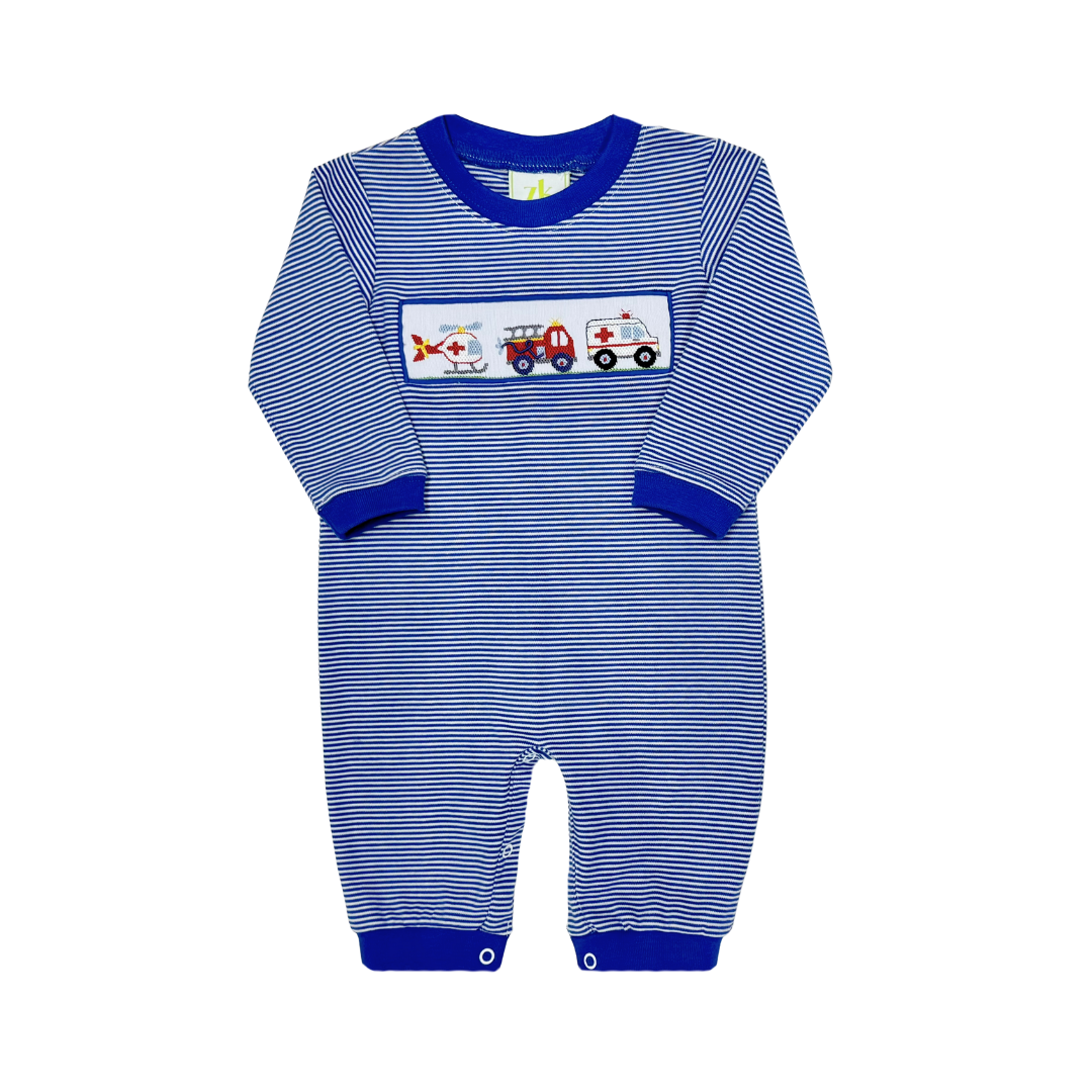 First Responders Smocked Blue Romper