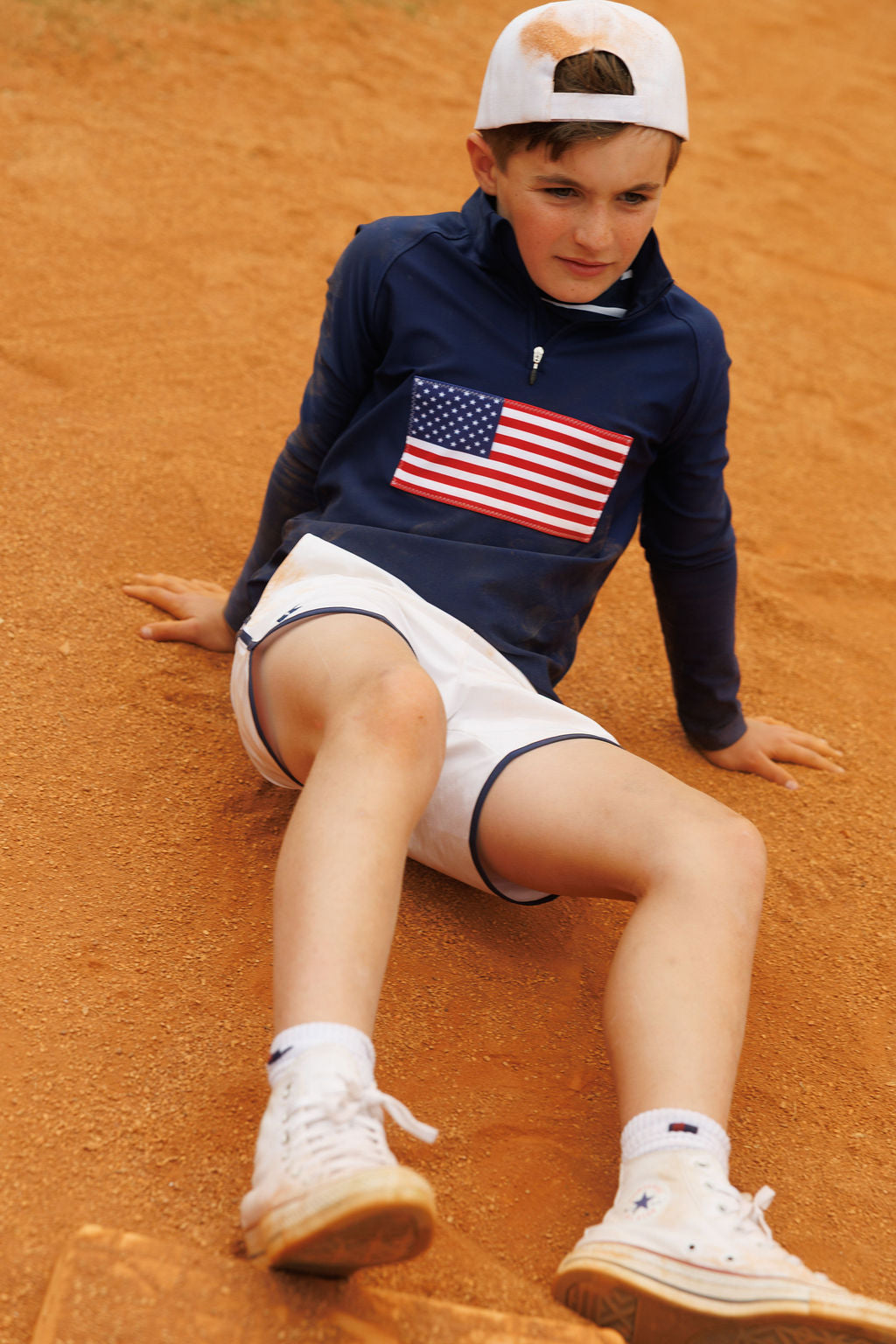 White w/ Navy Piping Super Short
