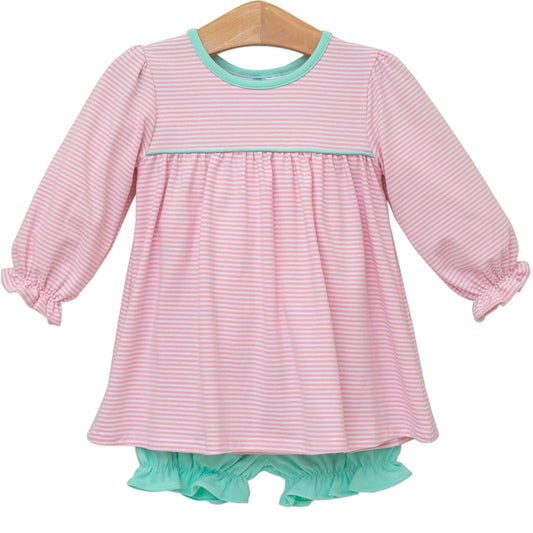 Ellie Bloomer Set - Light Pink Stripe/Mint
